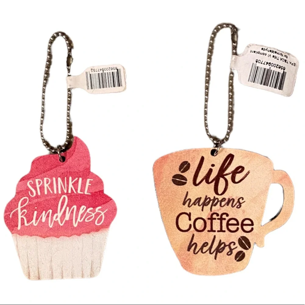 Statement Bag Charms Keychains Retro Life Coffee Cupcakes Set of 2 Whimsical Fun
